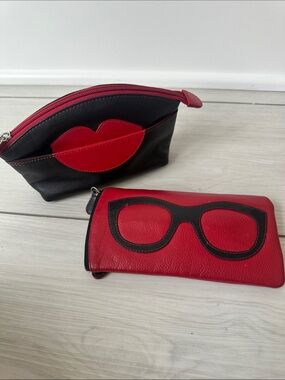 Red and Black Lip & Sunglasses Cosmetic Pouches